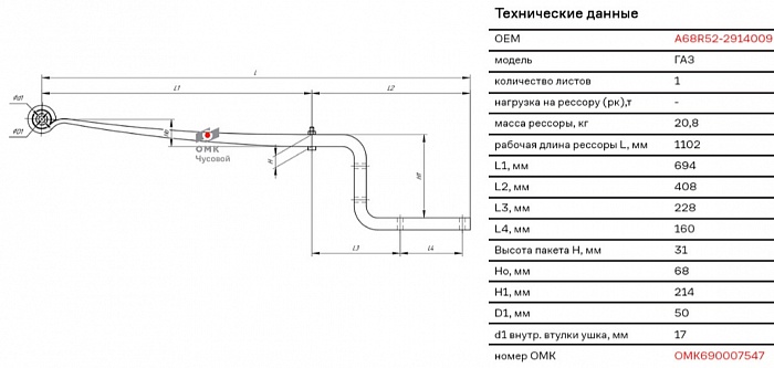 Рессора задняя для ГАЗ City 1 лист