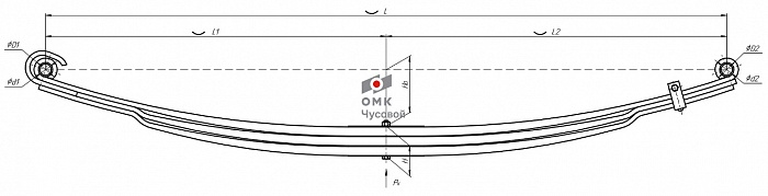 Передняя рессора для автомобилей производства ПАО "Камаз" 5490 3-х листовая